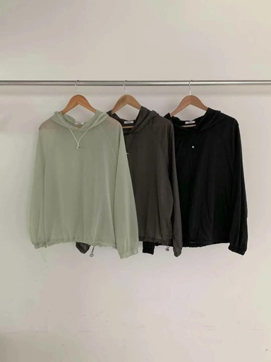 [SP230903] 超級輕薄舒服連帽鬆緊袖下抽繩上衣
