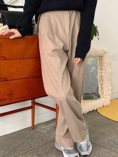 [BK220104] 高質感超舒服壓摺附腰帶雙口袋斜紋毛尼寬褲
