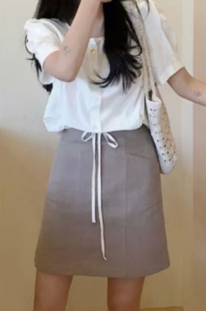 [PU220509] 高質感特價雙口袋後拉鍊棉麻A字窄短裙