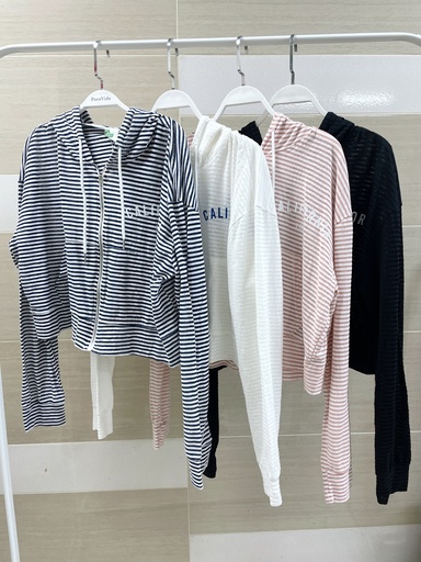 [ZA901] 高質感特價超舒服條紋連帽拉鍊口袋外套