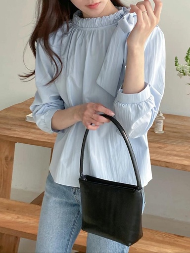 [OP209] 綁帶調整立領滑布長袖上衣